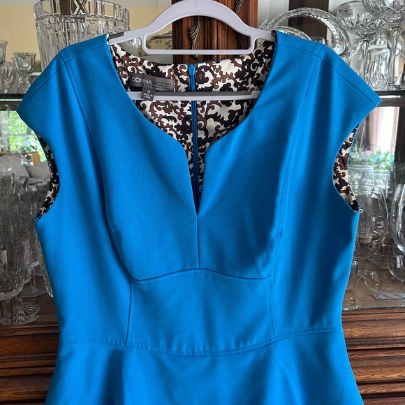 Vintage Donna Rico NY Blue dress w Flattering Peplum Brown Paisley Lining 14 - Picture 11 of 11